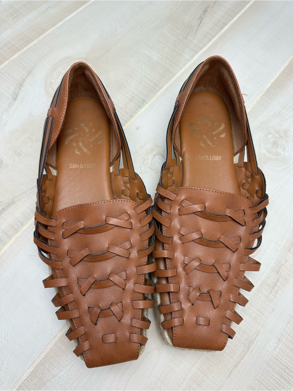 Sam & Libby Tan Woven Leather Slip-On Espadrilles